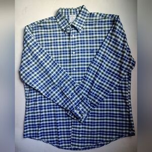 Brooks Brothers REGENT Polo Shirt Checked Green Blue White Men Long Sleeve XL